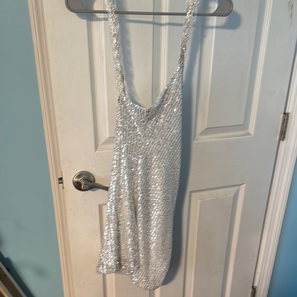 Silver Sequin Sleeveless Dress
